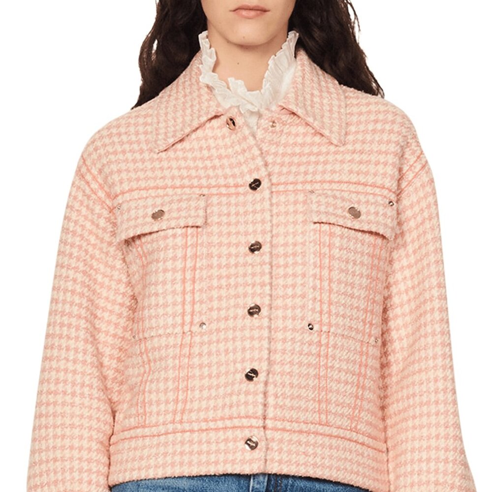 SANDRO - Alois Two-tone Houndstooth Jacket In Ecru Pink